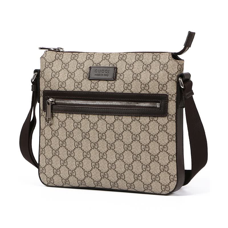 男包gucci 古驰 男士人造帆布配皮单肩斜挎包 406410 khn7n 8502 灰色