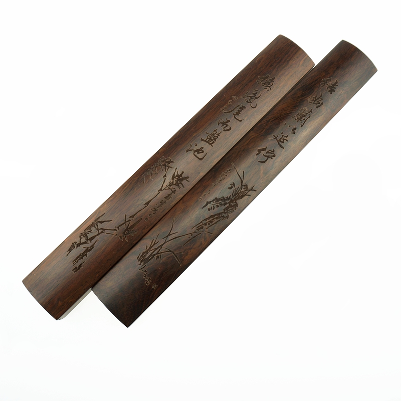 天开文运实木黑梓木镇纸镇尺文房四宝书法画画用品压书压纸幽兰木雕