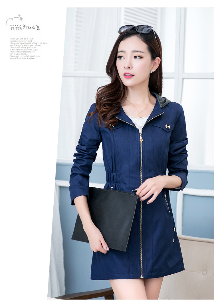诱朵、2015秋冬季新款韩版时尚修身收腰显瘦大码风衣外套女 卡其色 L