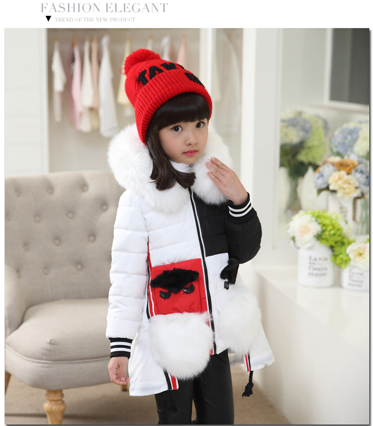 精明宝贝童装2015秋冬装女童棉衣中长款外套儿童加厚棉袄中大童 白色