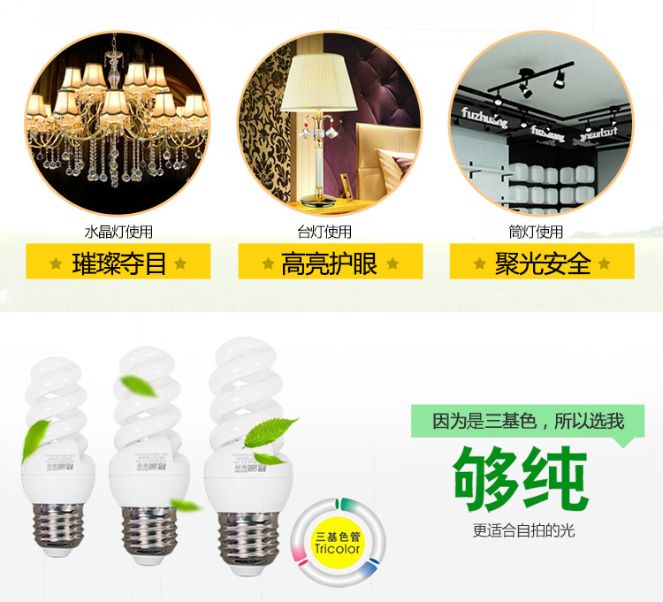 格润莱特 FS全螺旋 8W节能灯6500K正白光 E27标准螺口灯头 家装节能办公卧室