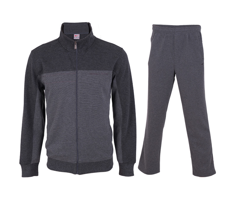 双星运动套装春秋季男士加厚运动服长袖立领开衫休闲卫衣套装 深灰