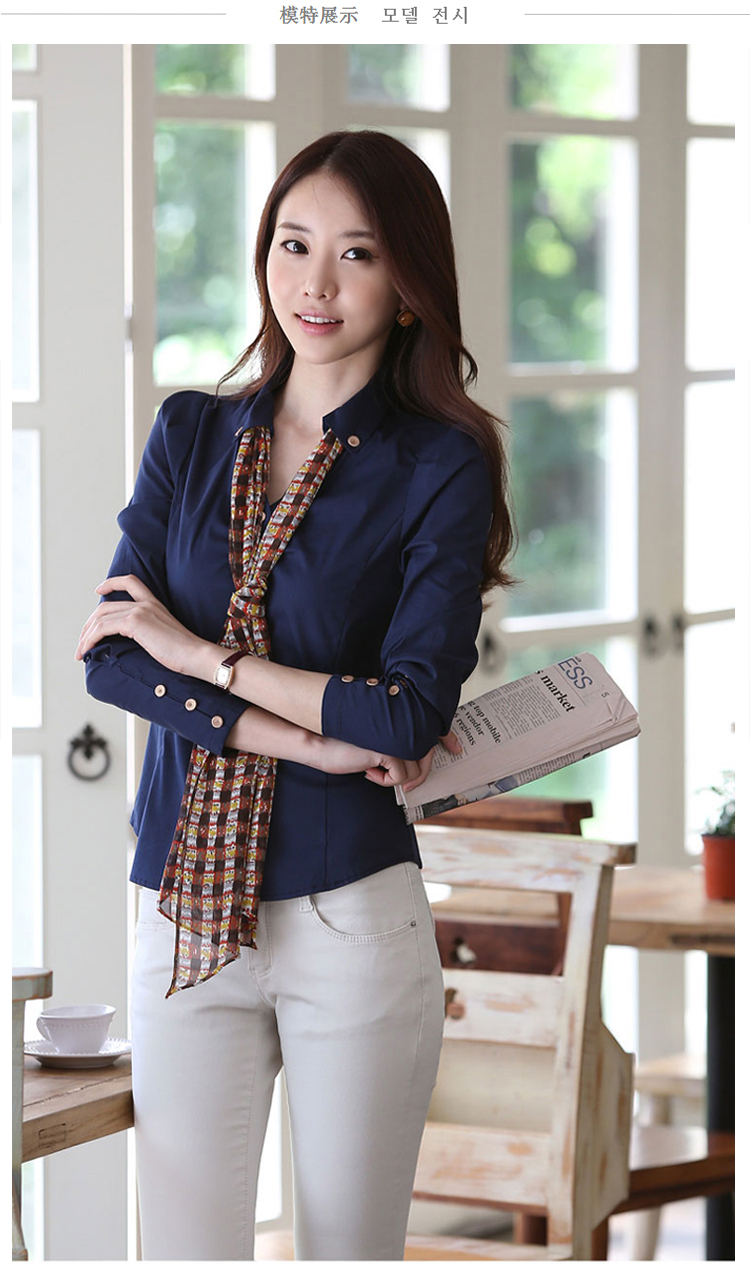 蒂珞菲2015秋季韩版女装职业长袖女衬衫女式衬衣 白色 L