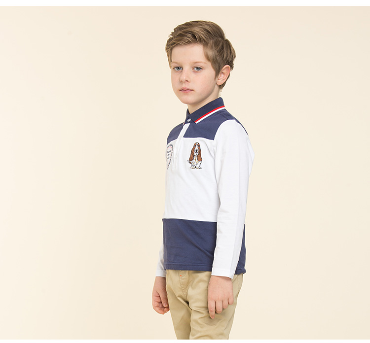 hushpuppies暇步士品牌童装男童2016春装新款男童polo衫上衣拼接时尚