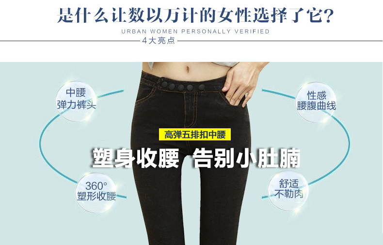 GENADUO秋冬季女装牛仔裤女长裤　小脚裤外穿打底裤　高腰黑色大码弹力修身显瘦休闲铅笔裤 黑色 25码