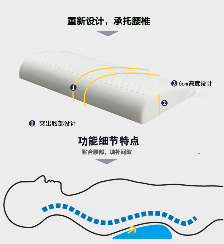 疏影（spinese）天然乳胶睡眠腰垫腰枕孕妇腰垫护腰枕腰椎垫床上腰垫 粉色 50*25*6cm