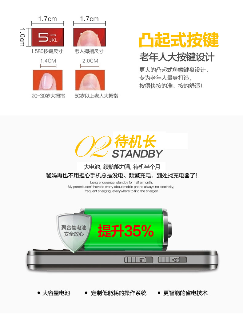 中兴（ZTE）L580 移动/联通2G 老人手机 黑色