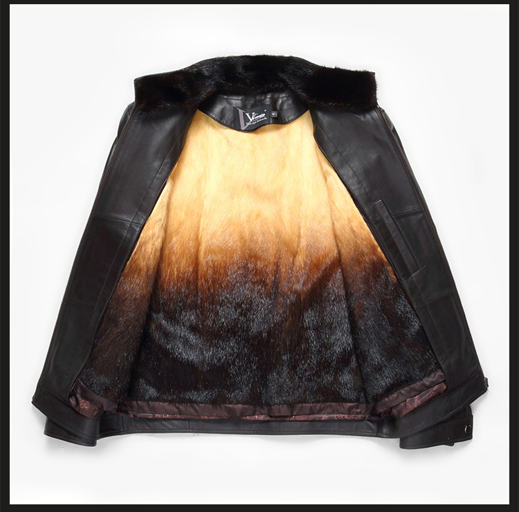 简亨海宁黄金貂内胆真皮皮衣尼克服男水貂毛立领皮毛一体 1292 棕色