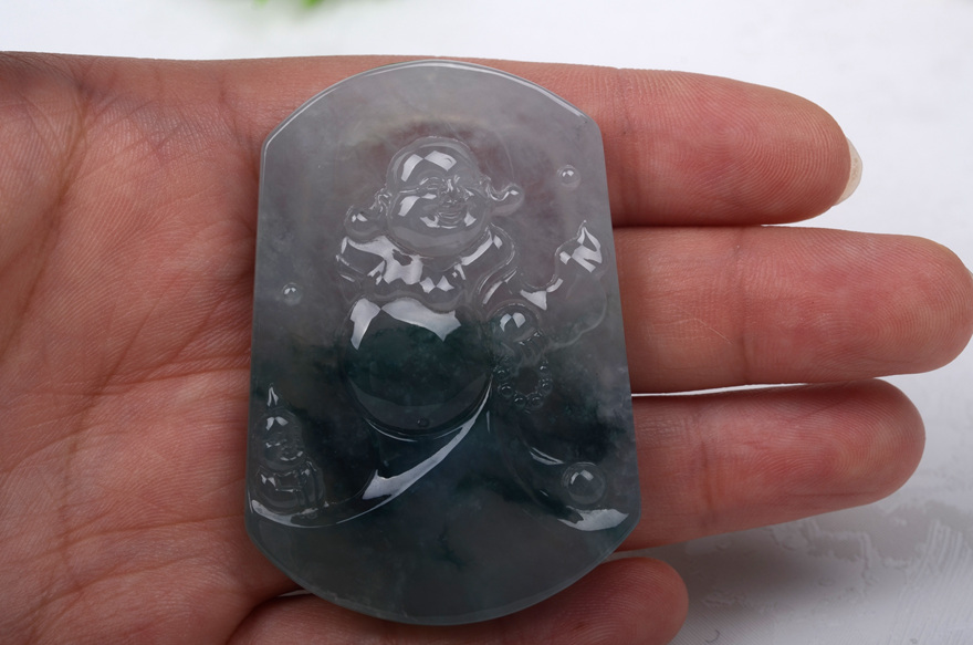 翡翠冰种飘花佛公牌子吊坠 重量40.99g 玉赏珠宝