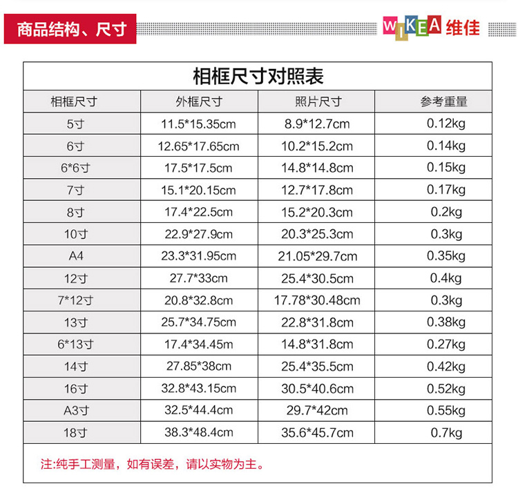 
                                                            维佳七寸实木相框架摆台挂墙照片框5寸 6 7 8 10 12 16 18 a4A3照片墙创意画框架裱 白色 7寸可摆可挂（可放12.7*17.7厘米）                