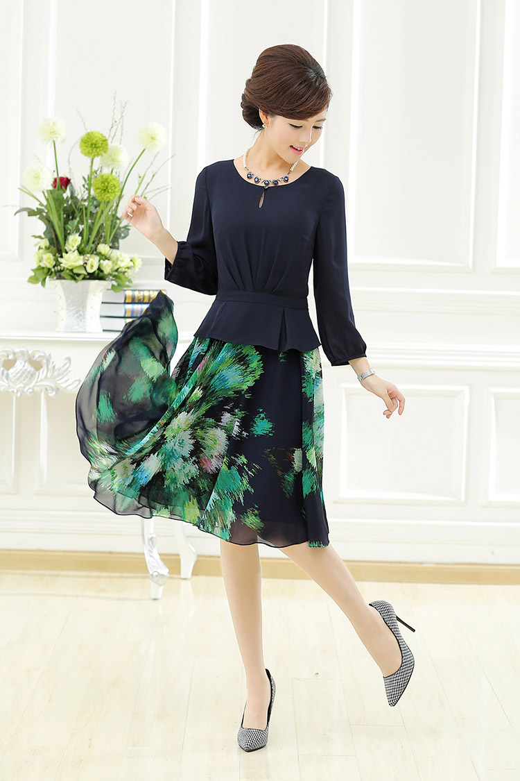 语帛 秋季新品长袖连衣裙韩版高腰显瘦气质大摆裙雪纺