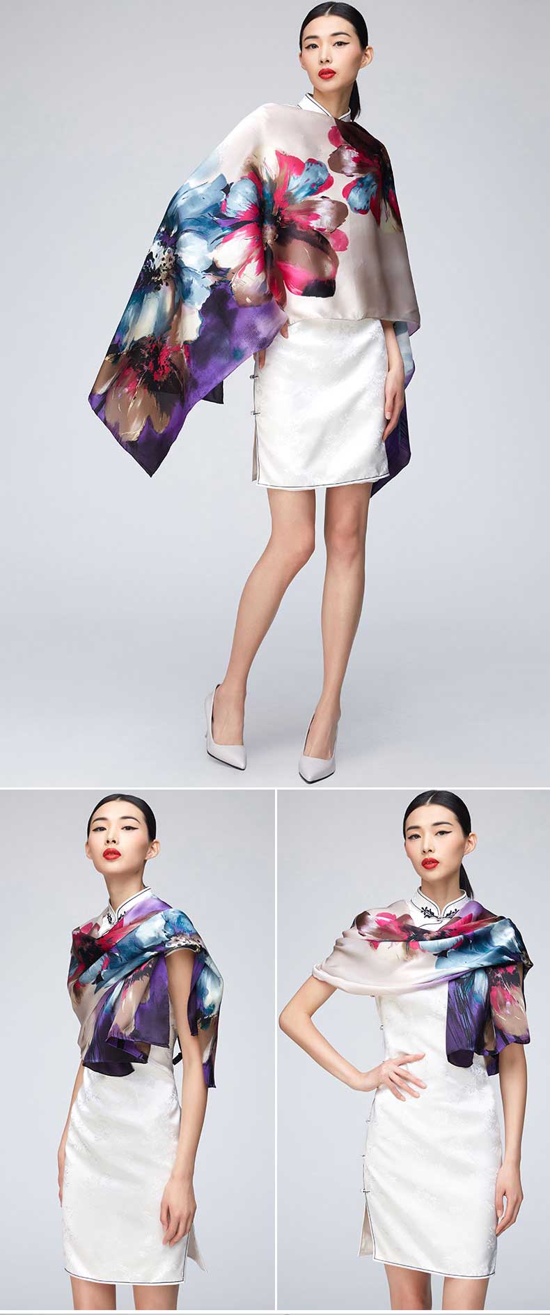 瑞蚨祥围巾女新款真丝印花丝巾桑蚕丝百搭长巾时尚大花卉围巾披肩