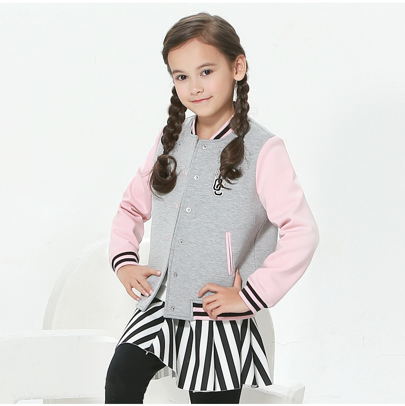 未来之星童装女童外套棒球服春装2016春装儿童外套夹克 灰色 150