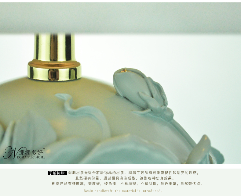 那澜多好 创意田园欧式可爱婚房树脂玫瑰花卧室客厅床头台灯桌灯 粉蓝色
