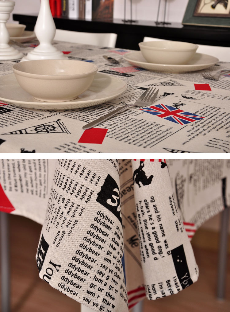 
                                                            文艺范棉麻简约时尚桌布布艺客厅台布长方形餐桌布茶几布盖巾 蓝色报纸桌布 桌布140*200cm                