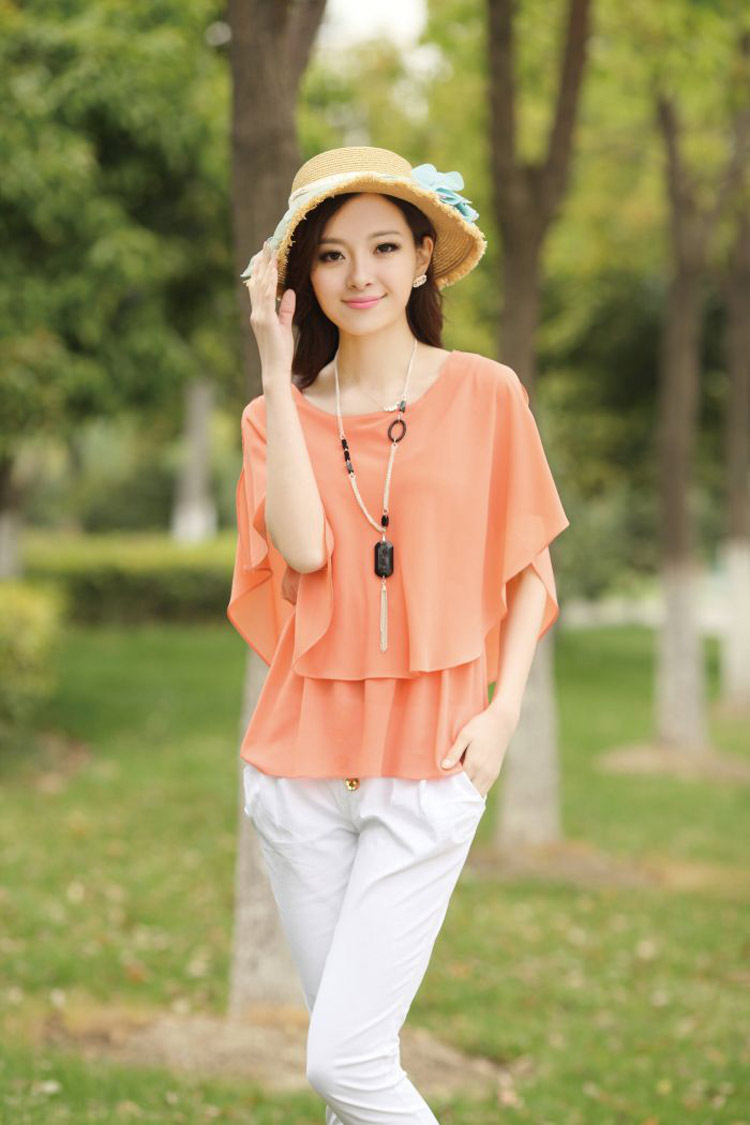 歌洛兹德 2016新款夏装蝙蝠袖雪纺衫女短袖短款大码 黑色 m