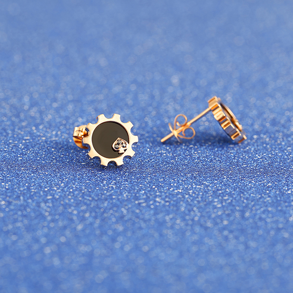 alice/爱丽丝 18k玫瑰金黑玛瑙耳饰 新品女款 黑桃齿轮彩宝耳环耳钉