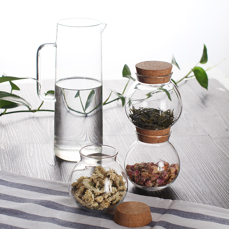 
                                                            KARPHOME卡普家居 透明无铅玻璃密封茶叶罐花茶罐日式咖啡豆香料豆子罐子家用收纳储物罐软木盖子罐                