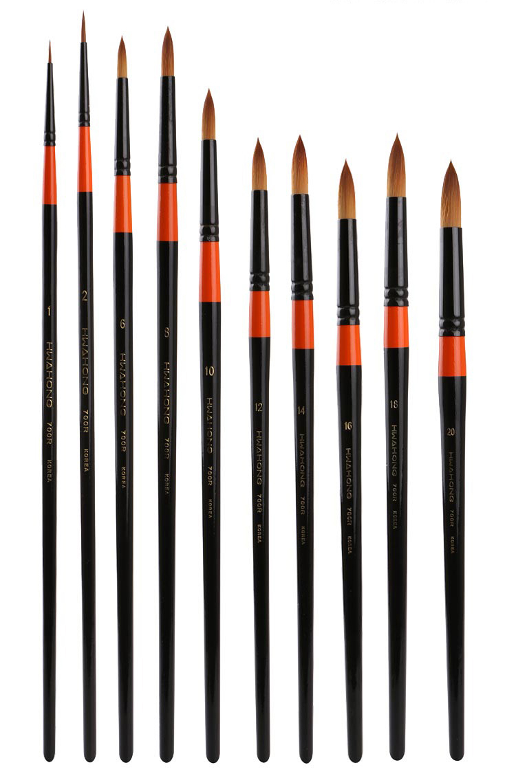 韩国hhwahong华虹700水彩笔水彩画笔 水彩圆头画笔 插画笔 8号 (笔锋