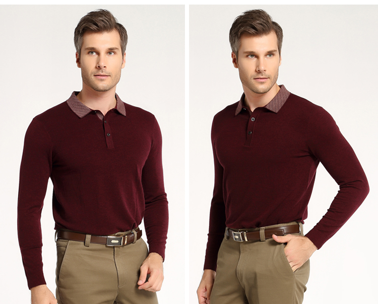 godson高驰新款羊毛衫 长袖翻领套头针织衫 商务男士保暖毛衣冬季 土