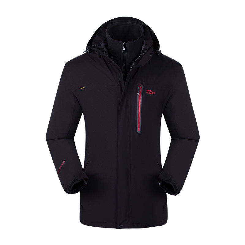 22nd 男款撞色拉链防风保暖三合一冲锋衣 521121232 黑色 xl