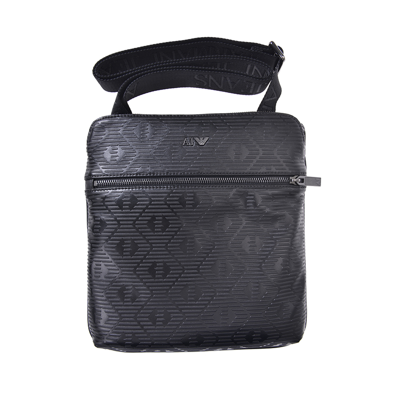 armani jeans阿玛尼男包 aj男士纯花拉链 斜挎包 单肩包 91899 黑色