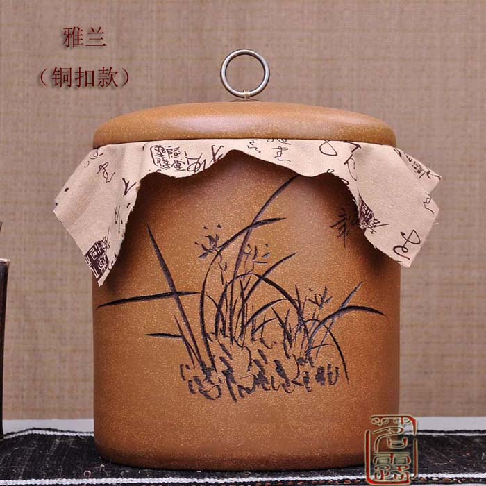 
                                                            茗露 茶叶罐 10饼普洱罐 宜兴紫砂茶罐 大号存茶罐普洱罐紫砂茶缸 香梅 铜扣款                