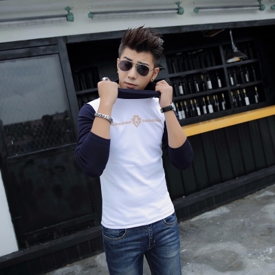 男装 t恤 沁鸿(qinhong) 沁鸿服饰大码加绒加厚高领长袖t恤男士2015