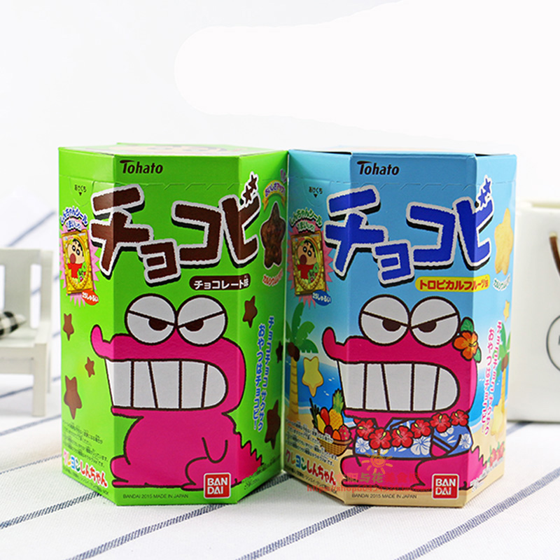 日本北海道进口零食品桃哈多蜡笔小新鳄鱼粟米星巧克力饼干 儿童休闲