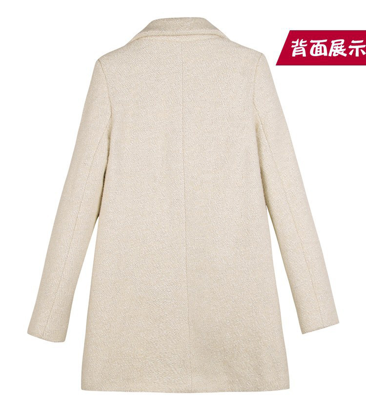 欧梦卡  毛呢大衣 女 秋冬2015款女装外套韩版修身显瘦大码中长款羊毛羊绒大衣 米白色 L