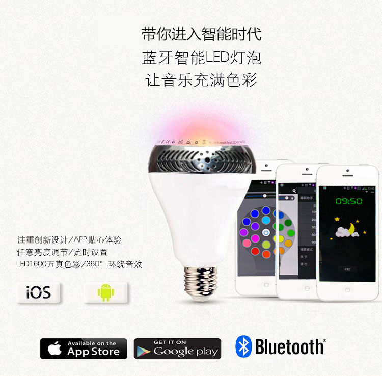 
                                        【支持货到付款】纽曼BT-LED1 智能灯泡音响节能灯 智能家居                