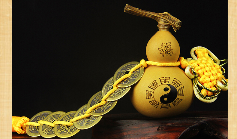 泰钰霏 八卦葫芦文玩葫芦挂件葫芦摆件家居装饰品 红绳六帝钱