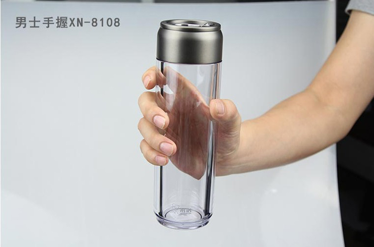 希诺塑料水杯带盖防漏便携加厚随手杯300ML创意可爱学生透明PC杯子XN-8106系列 黑蓝 8109 405ML