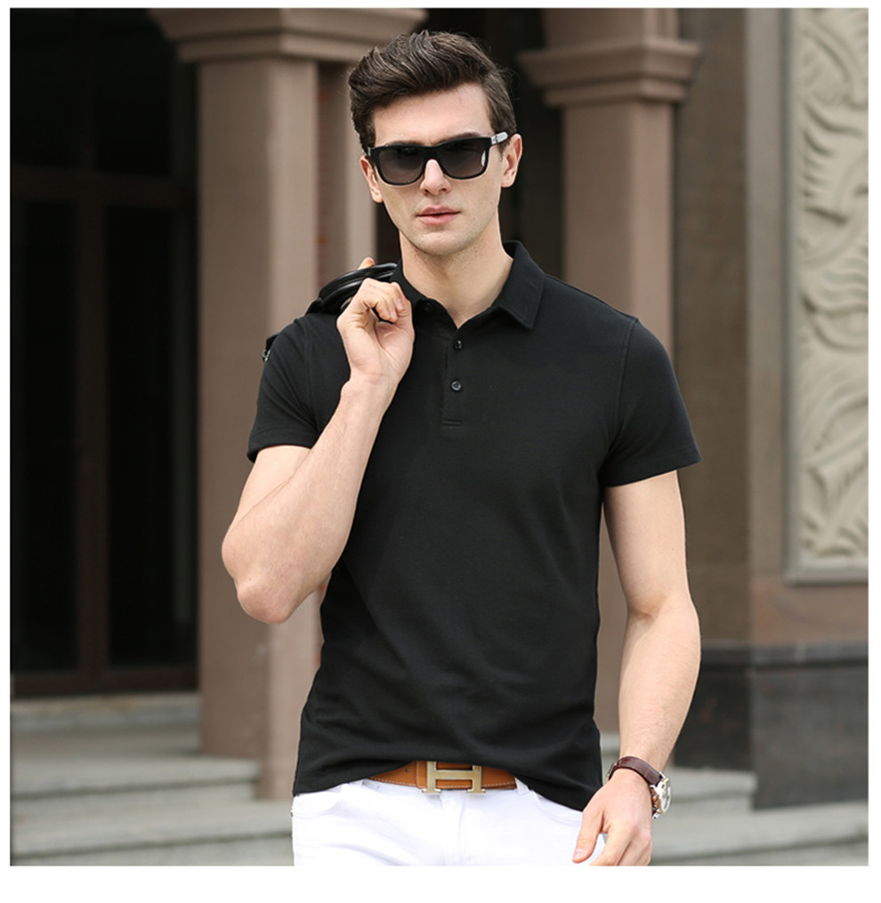 蓝羚王短袖t恤男翻领纯色polo衫立领纯棉商务休闲夏季 白色 165/m