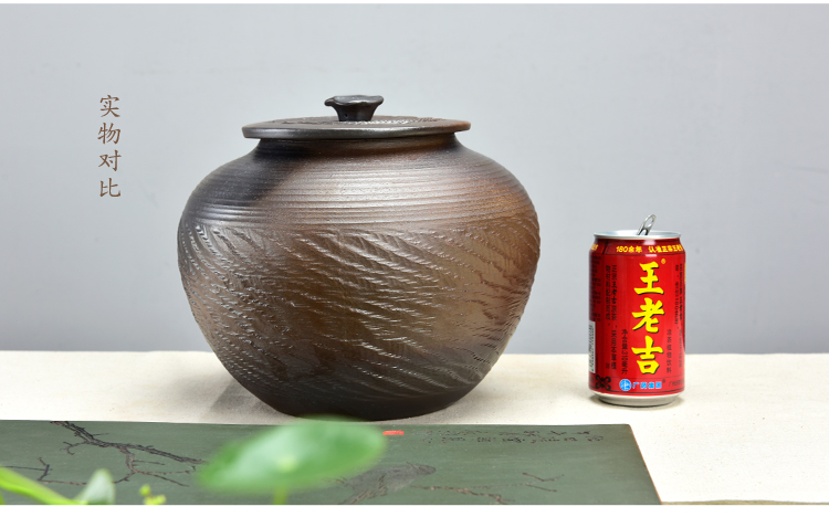 
                                        肖字和德 柴烧仿古茶叶罐 陶瓷储茶罐 茶具配件 普洱茶罐密封储物罐 大小号可选 仿古柴烧茶叶罐-34号                