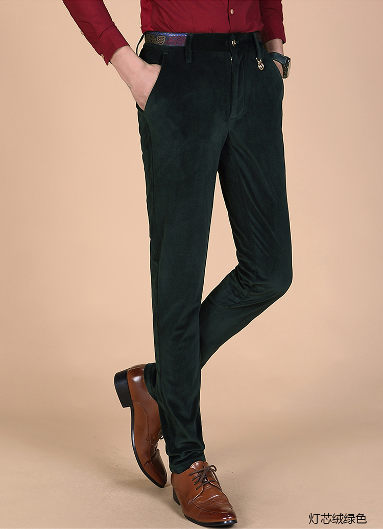 冬款弹力条绒男士休闲裤男灯芯绒休闲长裤男装韩版修身直筒灯芯绒男裤