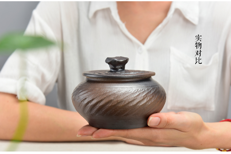 
                                        肖字和德 柴烧仿古茶叶罐 陶瓷储茶罐 茶具配件 普洱茶罐密封储物罐 大小号可选 仿古柴烧茶叶罐-34号                