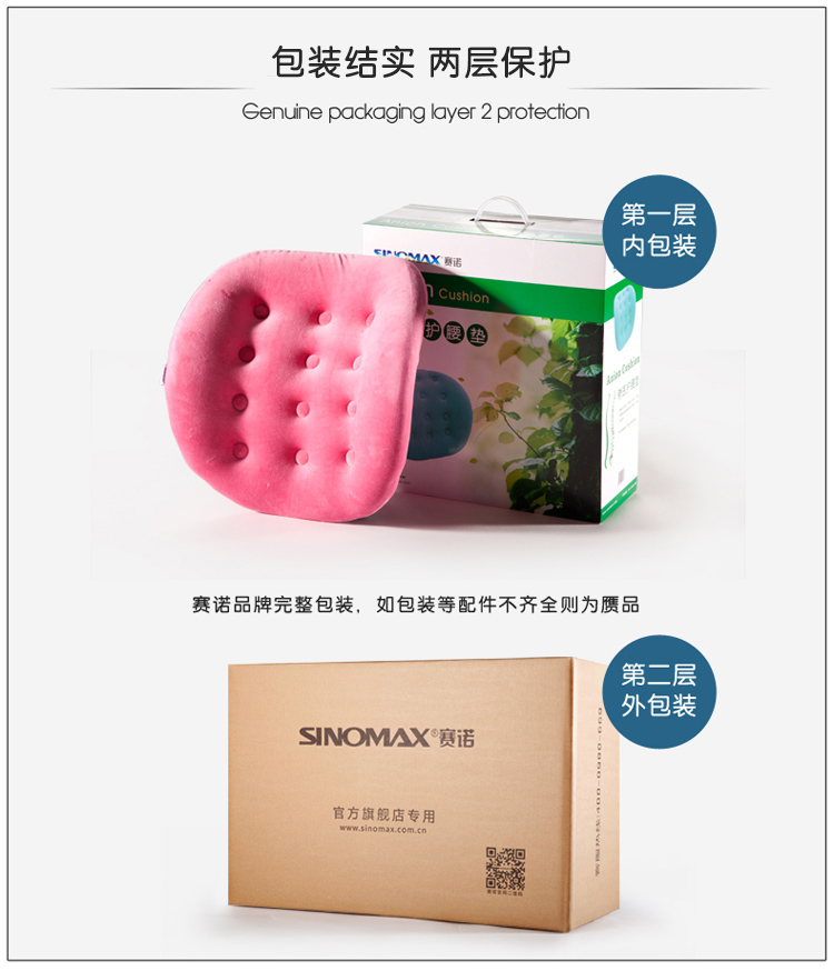 香港赛诺SINOMAX健康腰垫C-032记忆棉芯靠垫腰垫办公腰垫 蓝色