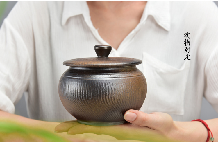 
                                        肖字和德 柴烧仿古茶叶罐 陶瓷储茶罐 茶具配件 普洱茶罐密封储物罐 大小号可选 仿古柴烧茶叶罐-34号                