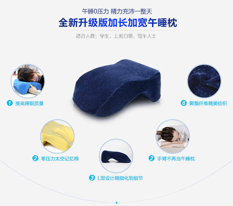 XARO小柔 办公午睡枕趴枕 学生午休趴睡枕头记忆棉抱枕 夏季慢回弹手枕 多功能靠垫腰靠 天鹅绒-月光蓝午睡枕