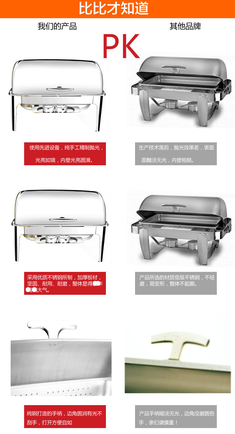 
                                        德勒 方形全翻盖自助餐炉不锈钢保温加热早餐炉布菲炉 酒店餐厅专用可加电热板 自助餐炉+单格食物盆+发热盘                