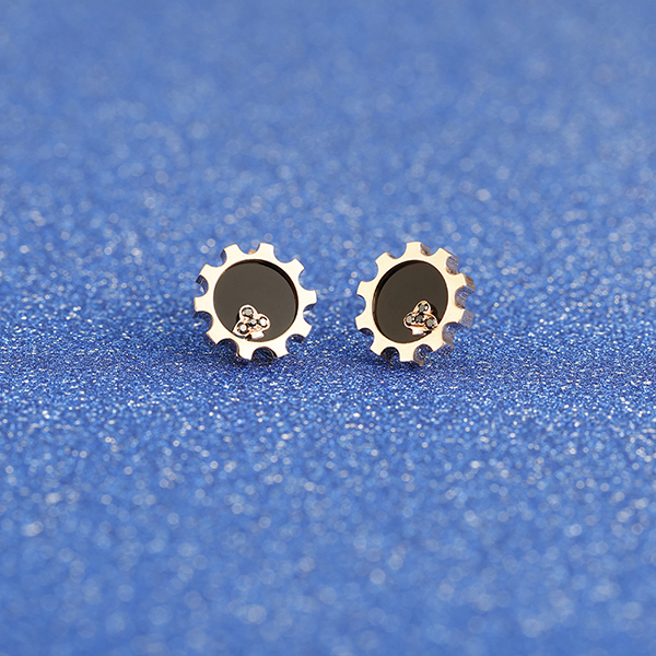 alice/爱丽丝 18k玫瑰金黑玛瑙耳饰 梅花齿轮彩宝耳环耳钉 新品女款