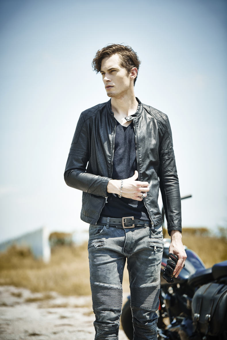 2015秋冬新款pu皮衣 欧美机车皮衣夹克男修身皮衣外套 黑色 xxl