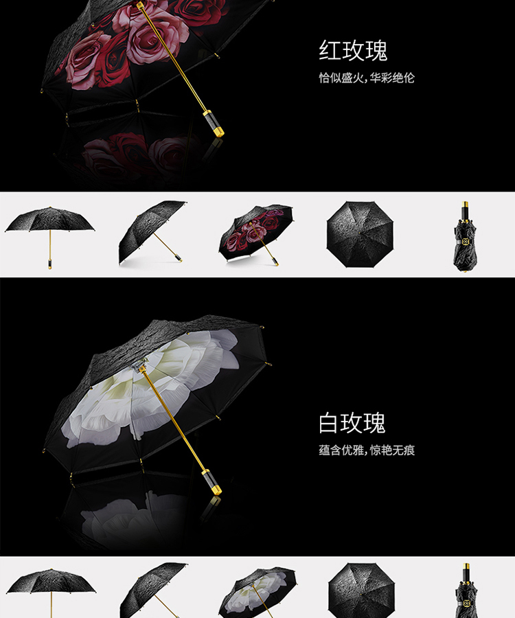 BananaUmbrella蕉下 2015新款 X系列豪华型三折褶皱伞小黑伞遮阳伞太阳伞 红玫瑰