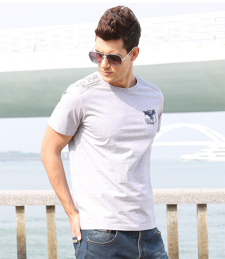 战地吉普afs jeep新品短袖t恤 圆领纯色休闲经典男士t恤 z79862 花灰