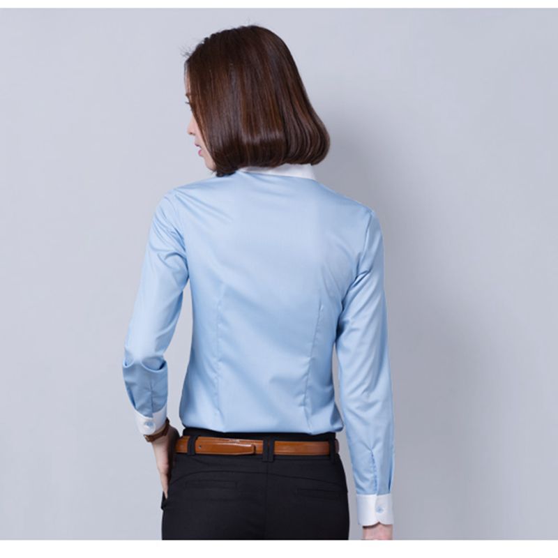 
                                        ZHI YE MEN女装长袖衬衫商务韩版修身OL职业正装免烫白色长袖工作服衬衣 紫罗兰V领 40=XL码                
