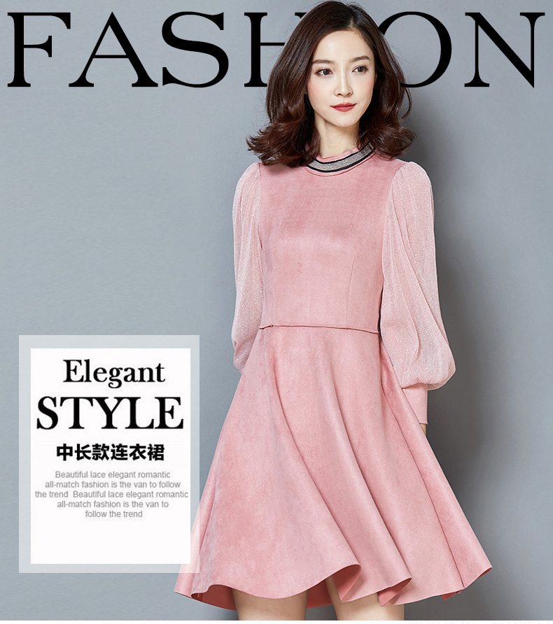 钰兮2016春季新款连衣裙蕾丝拼接麂皮绒长袖修身连衣裙965 酒红色 m
