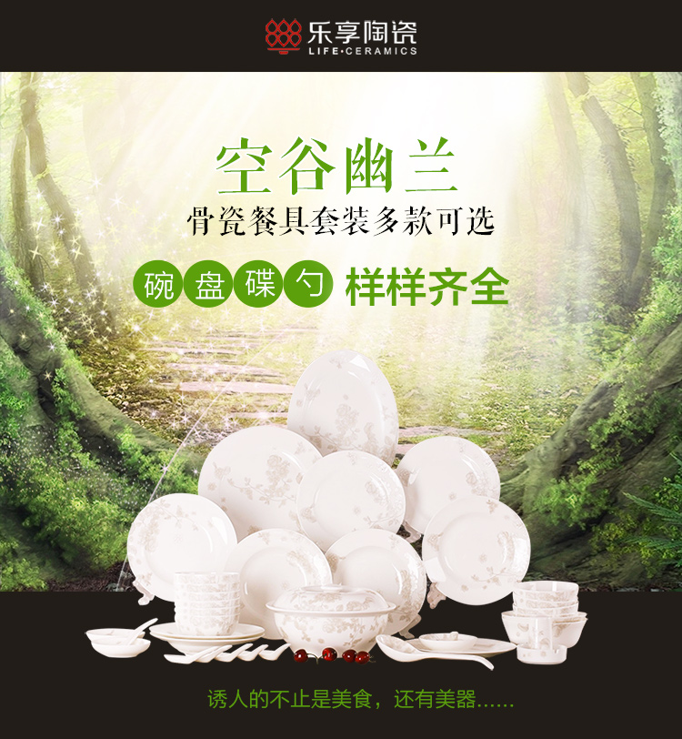 
                                        乐享 碗碟套装家庭用骨瓷餐具套装碗盘家用简约景德镇陶瓷 58头方豪华款                