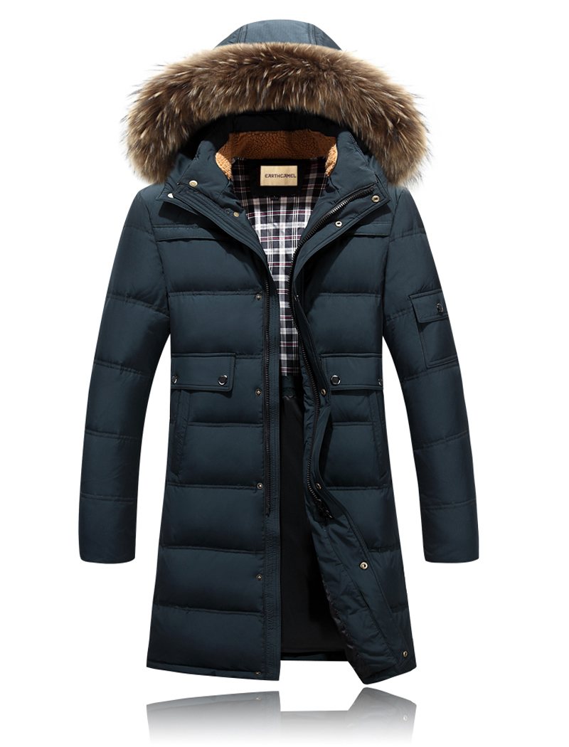 骆驼新款冬装男士长款羽绒服加厚加长特大码超长过膝带帽修身保暖大衣