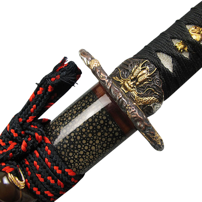 犀牛角 花纹钢烧刃半鱼皮 鞘鎏金配件武士刀 收藏品 未开刃